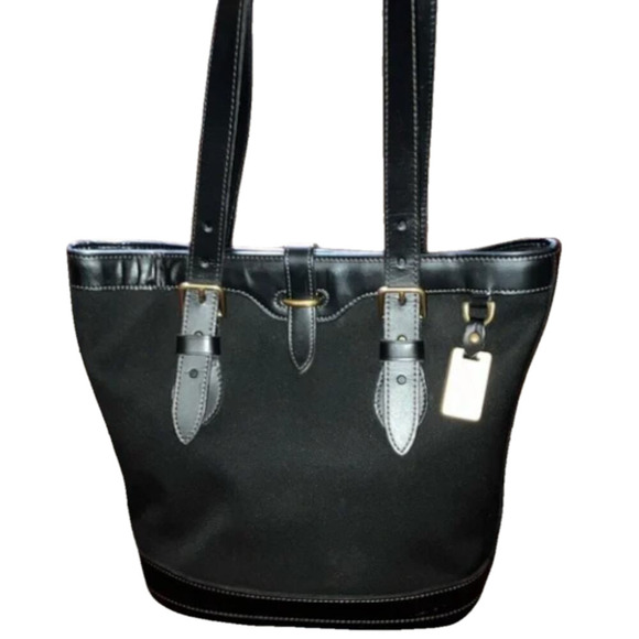 Dooney & Bourke Handbags - DOONEY & BOURKE Vintage Cabrino Black Fabric Tote Leather Trimmed RARE
